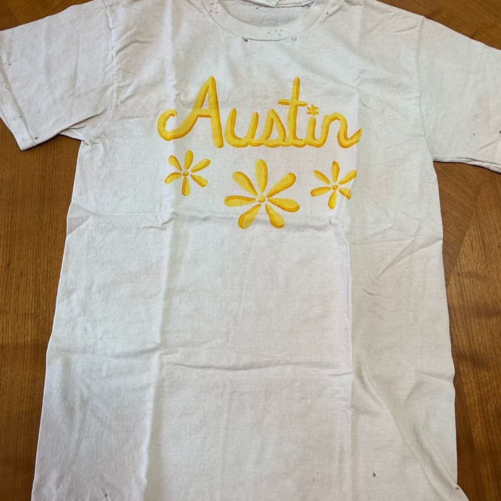 LoveShackFancy Austin hand painted White and Yellow T-Shirt